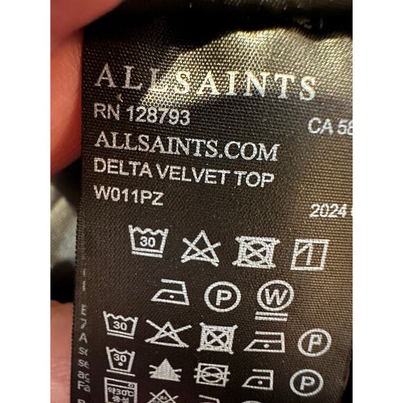 ALLSAINTS Women's Delta Long Sleeve Velvet Top – Black – Size 10 Elevated Style - Picture 4 of 8